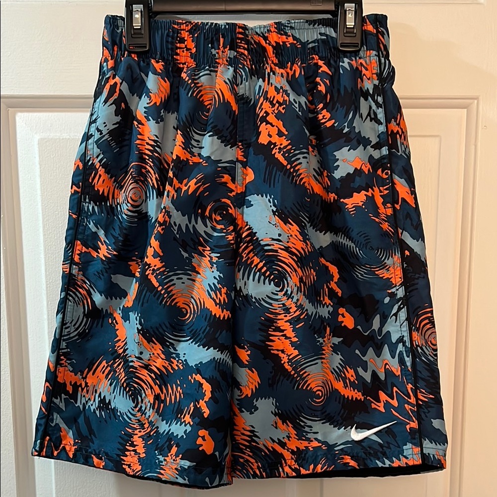 Nike Swim Trunks Orange and Blue Dynamic Design